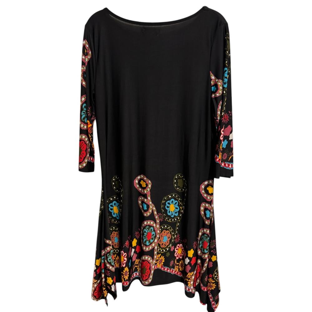 Reborn Womens Black Floral 3/4 Sleeve Midi Dress Fairy Boho Cottagecore Size XL - Picture 3 of 10